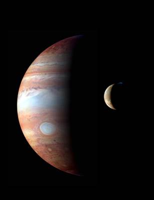 Composite image of Jupiter and Io as photographed from New Horizons (NASA)