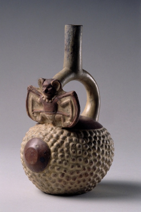 Early Intermediate (Moche IV), Mochica Molded stirrup-spout vessel, A.D. 500–700 Ceramic with red and white slip North coast, Peru 